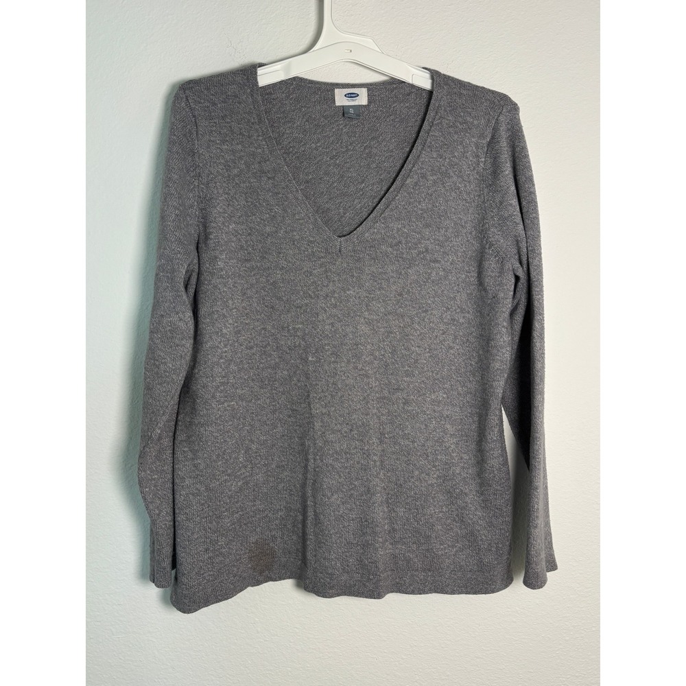 Old Navy Womens XL Gray V-Neck Long Sleeve Knit Sweater Heathered Pullover